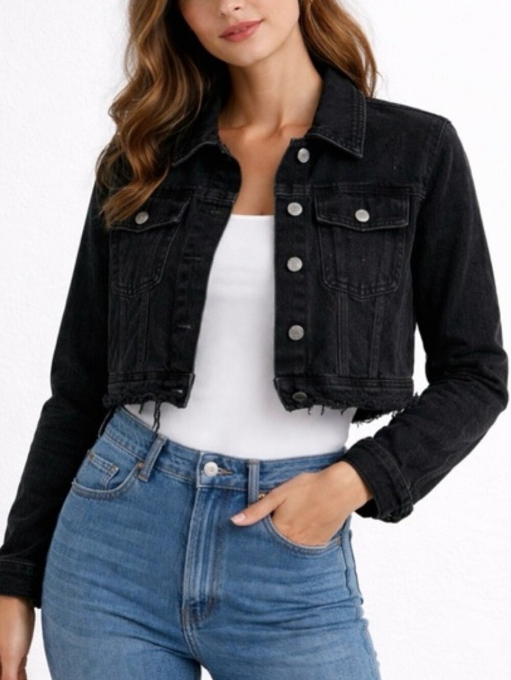 Cropped denim jacket black